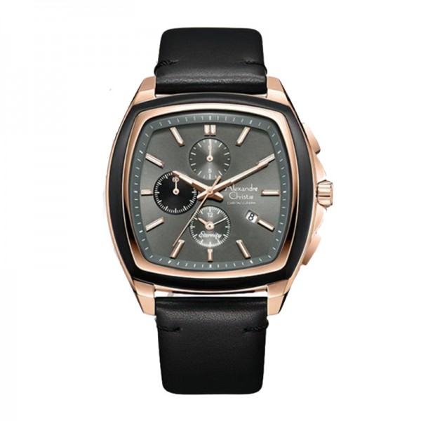 Alexandre Christie AC 6616 Rosegold Grey Leather Man MCLRGGRBA